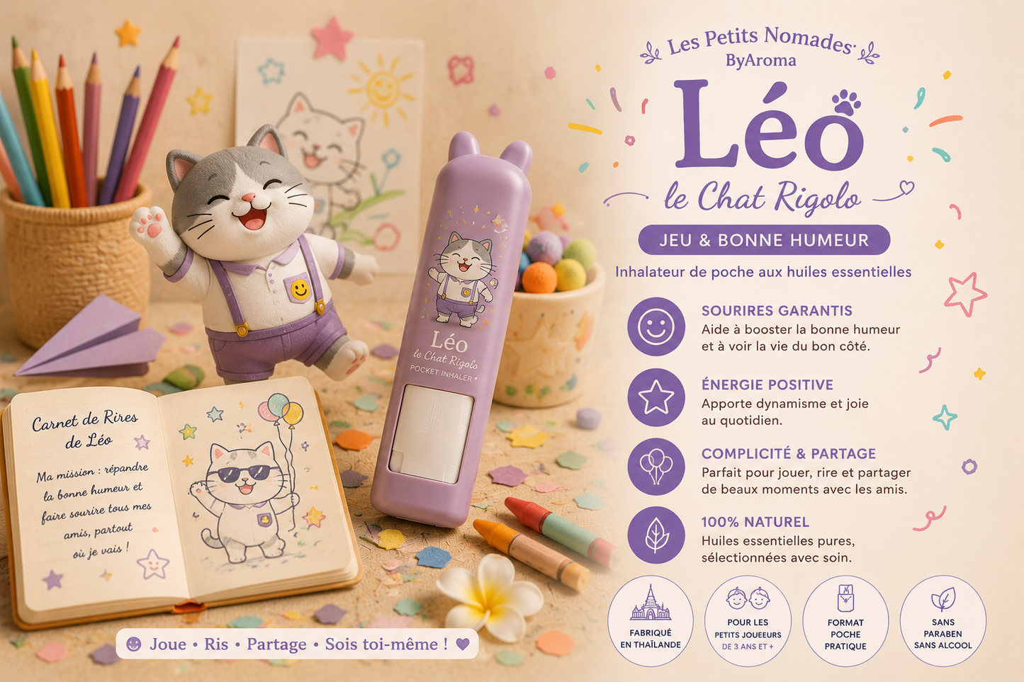 Léo le Chat Rigolo — Inhalateur Aromatique Enfant