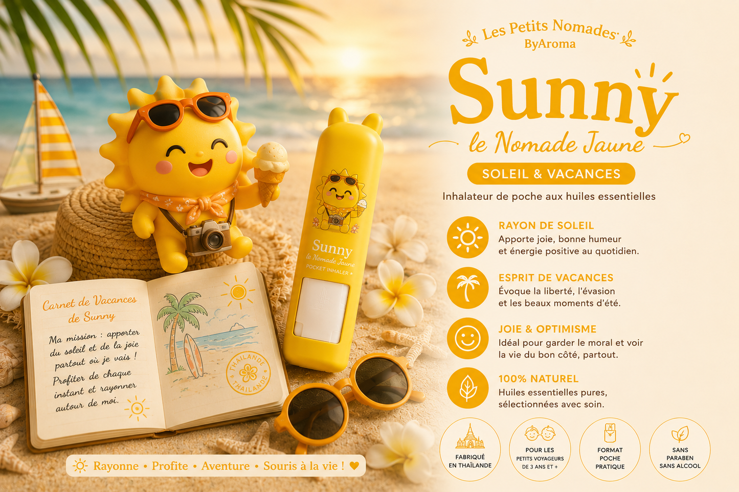 Sunny le Nomade Jaune — Inhalateur Aromatique Enfant
